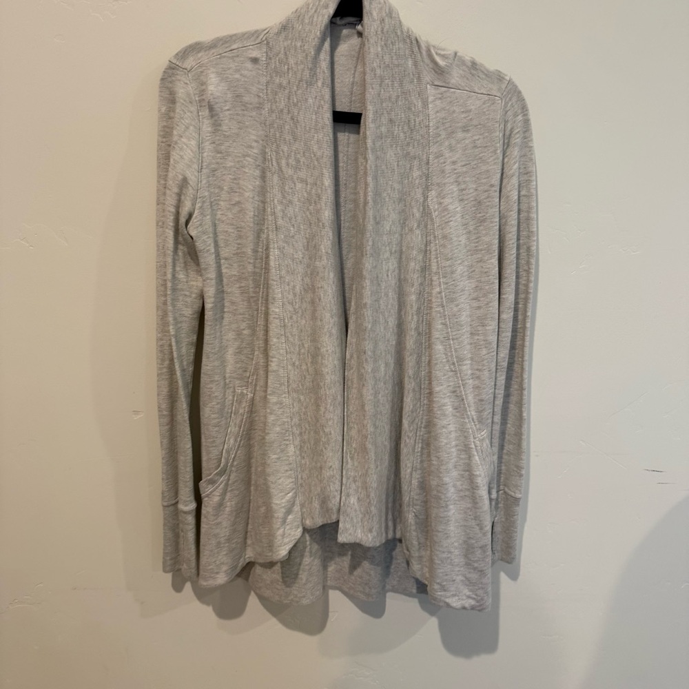 Athleta Light Gray Open Front Draped Cardigan Womens XS Casual Cozy Soft Travel